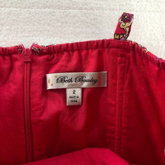 Beth Bowley Sundress Size 2 Red Paisley Cotton/Silk - Picture 3 of 5